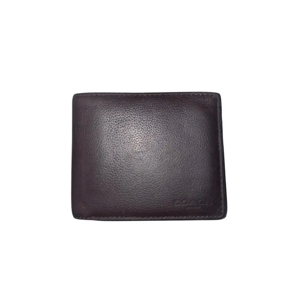 Coach Brown Pebbled Leather Bifold Wallet Men's Compact Card Holder ID Pocket